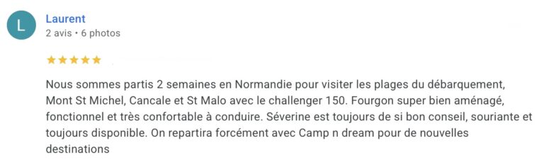 avis google d'un client ayant voyagé avec le ferret
